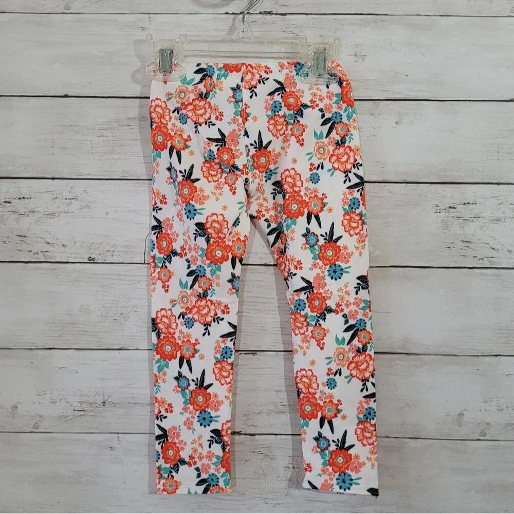 BNWT DOT‎ DOT SMILE Baby Girl White Orange Floral Buttery Soft Leggings Size 2T